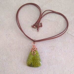 Green Dragonvein Agate Pendant & Vegan Suede Cord! Bold Eclectic Nature Inspired